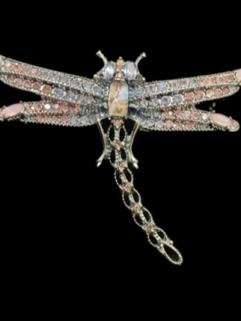 Vintage Napier EUC Dragonfly Crystal Brooch in Pink and Lavender @2”
